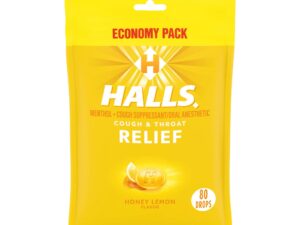 HALLS Relief Honey Lemon Cough Drops, Economy Pack, 80 Drops