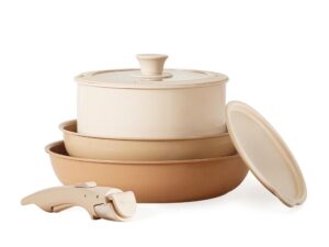 CAROTE 6pcs Pots and Pans Set, Ceramic Cookware Set Detachable Handle