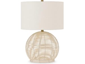 Evelyn&Zoe 21_ Coastal Rattan Table Lamp with White Drum Linen Shade