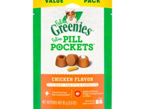 FELINE GREENIES PILL POCKETS for Cats Natural Soft Cat Treats, Chicken Flavor, 3 oz. Pack (85 Treats)